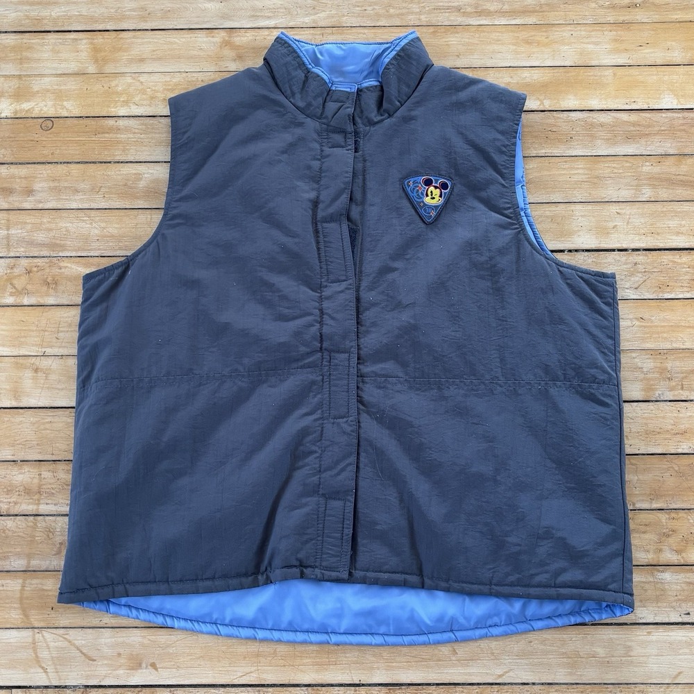 VTG 90s Disney Mickey Unlimited Mouse Puffer Vest Gray/Blue Size XL Nylon